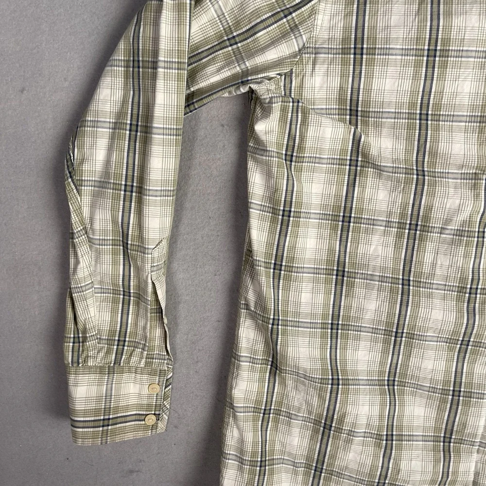 Timberland Casual Button Front Shirt Men Medium Beige Plaid Long Sleeve‎